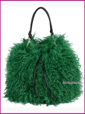 Faux Fur Tote Bag Drawstring Bucket Purse Top Handle Shoulder Bag